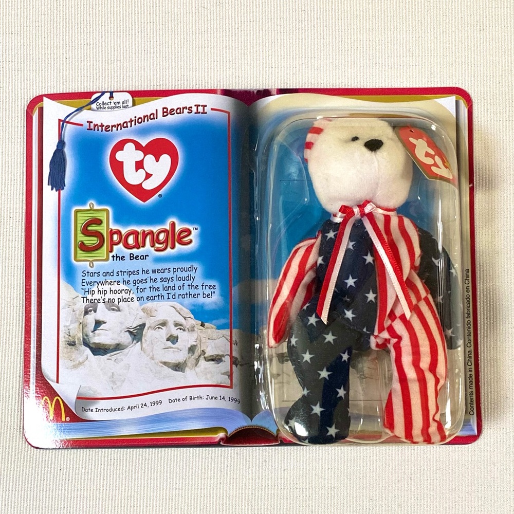 RARE McDONALDS TY TEENIE BEANIE BABY SPANGLE THE BEAR, INTERNATIONAL BEARS II